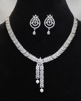 American Diamond Pearl Silver Necklace Set