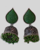 Green Stone Ethnic Oxidized Jhumka Earring