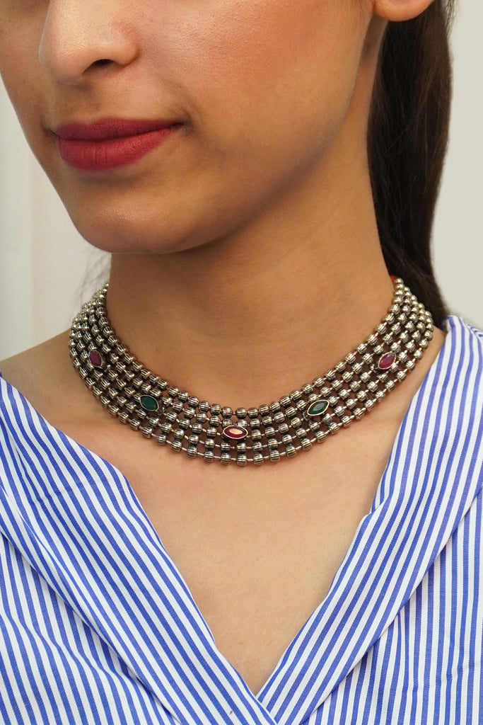 Oxidised Silver-Plated Choker Necklace