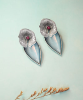 Blue Stone Oxidised Floral Drop Earring
