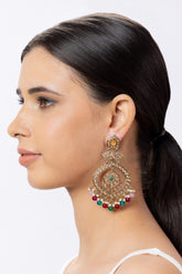 Ethnic Kundan Multicolour Beaded Drop Earrings for Women