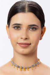 Gold Plated Traditional Grey Stone Choker Necklace