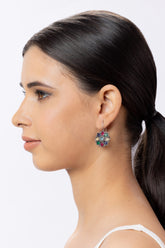 Floral Multi Colour Stone Silver Oxidized Earring