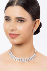 Silver Plated American Diamond(AD) Choker Set with Earrings