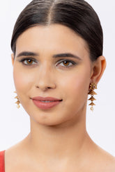 Gold Plated Triple-Layered Jhumka Earrings