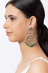 Royal Green Kundan and Pearl Chandbali Earrings