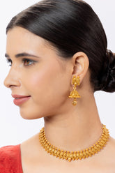 24k gold plated Peacock Design Gold Necklace Set With Jhumkas