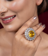 Rhodium-Plated Adjustable Ring Yellow American Diamonds