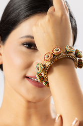 Gold Plated Kundan Multi-color Pacheli Kada (Openable)