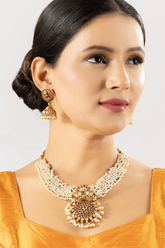 Traditional Gold Plated White Pearl Temple Jewellery Set