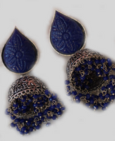 Navy Blue Stone Ethnic Oxidized Jhumka Earring