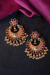 24k Gold Plated Traditional Chandbali with Pink Stone