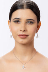 Silver Plated Star Fish Pendant Chain and Earring Set