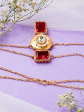 Matte Finish Double Layered Gold Plated Necklace with White Kundan and Red Stones
