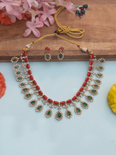 Gold-Plated Red & Green Emerald Zircon Jewelry Set