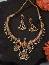 Gold-Plated Jewelry Set with Pearl Emerald Pink CZ Flower and Peacock Design