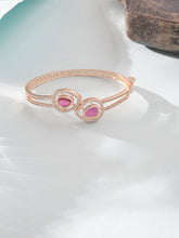 24k Gold-Plated Pink Kundan Leaf Design Bracelet (Openable)