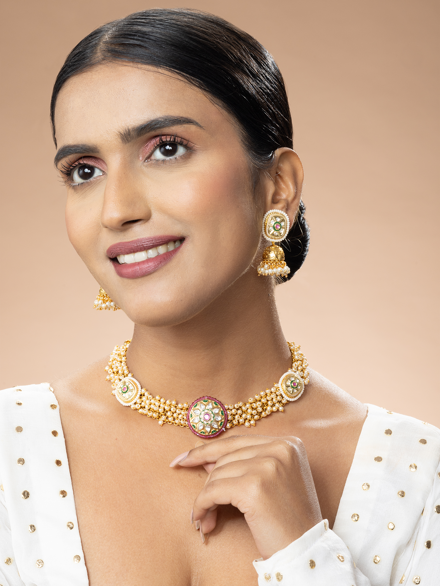 Gold Plated Ruby Kundan Set