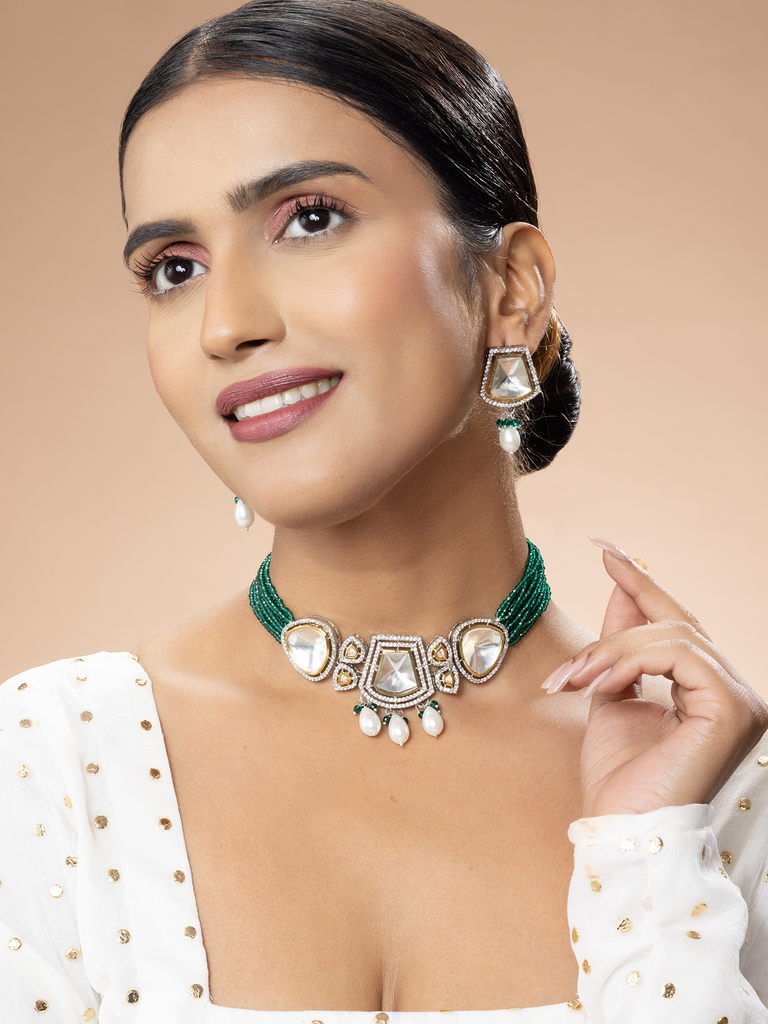 Green Choker Necklace and Earring Set