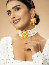 Matte Gold Yellow Floral Meenakari Necklace Set with Pearls