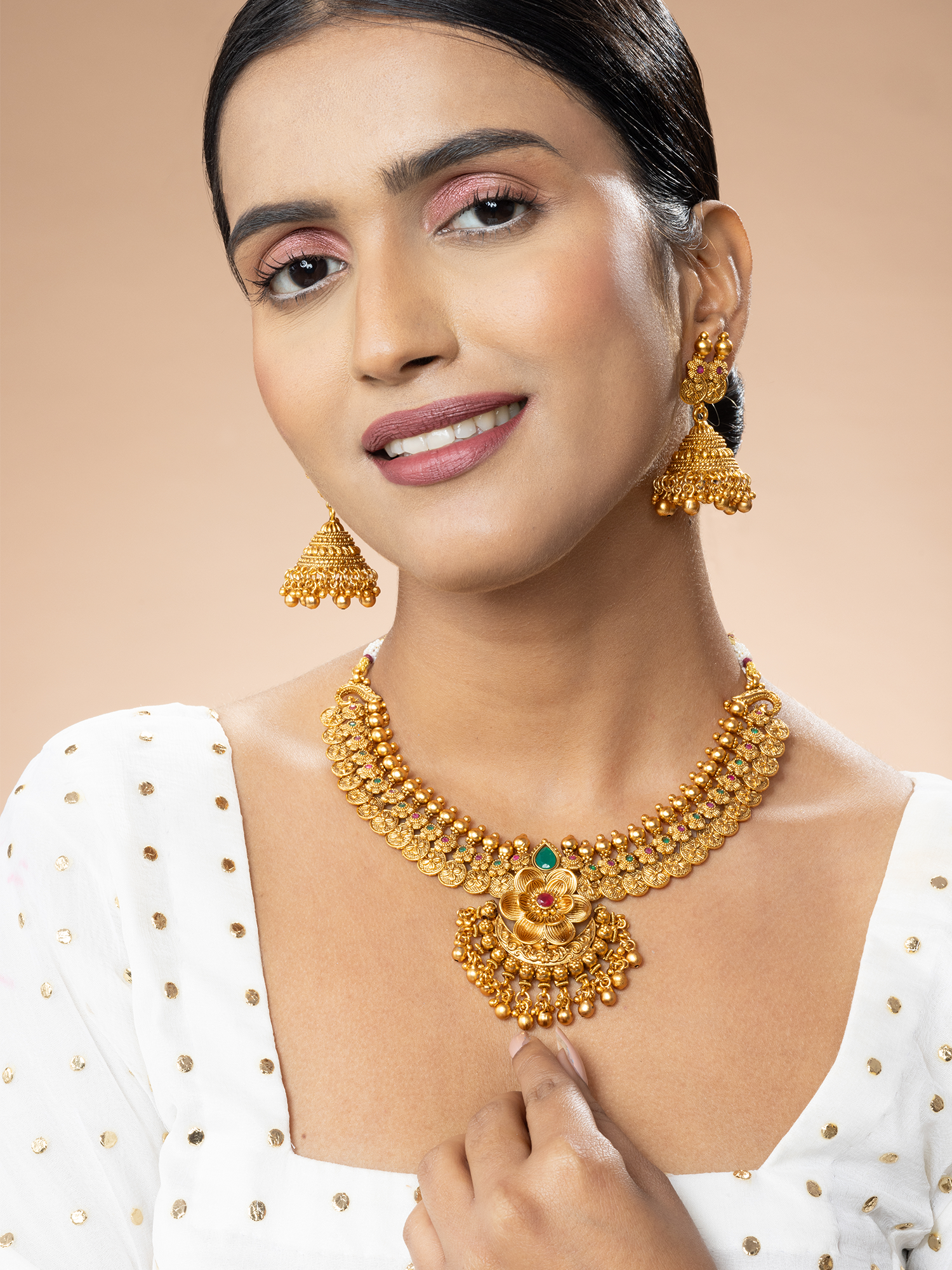 Emerald Necklace Set with Jhumka