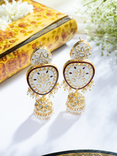 Gold-Plated White Meenakari Earring Set with Kundan and Pearls