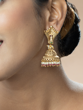 Antique Gold Plated Peacock Design Earrings Set with Pink Stones and Pearls