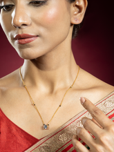 Gold Plated Chain with Black Beads and White AD Pendant