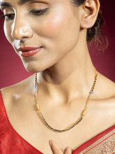 Gold and Silver Plated Mangalsutra with Black Beads and White Zircon