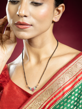 Gold Plated Mangalsutra with Black Beads and Pink, Blue, and Black Stones Pendant