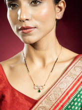 Rose Gold Plated Mangalsutra with Black Beads and Emerald and White AD Infinity Pendant