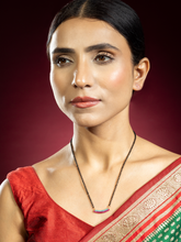 Gold Plated Mangalsutra with Black Beads and Pink and Blue Stones Pendant