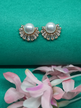 Gold Plated White Zircon and Pearl Earrings