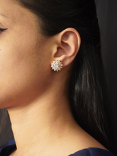 Gold Plated White Stone Floral Earrings