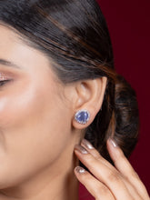 Rhodium-Plated Stud Earrings with Lavender Drop Design and American Diamonds