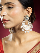 Kundan and Pearl White Gold Plated Chand Bali Earrings