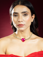 White CZ and Pink Heart Tennis Necklace