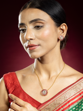 4K Gold Plated Ruby, Kundan, and White Stone Floral Necklace Set with Earrings