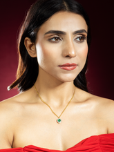 24K Gold Plated Emerald and White CZ Stone Necklace