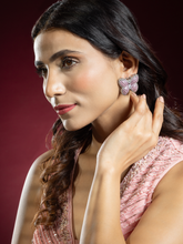 Rhodium-Plated Pink and White American Diamond Butterfly Earrings