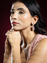 Rhodium-Plated Red and White American Diamond Hexagon Earrings