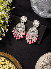Rhodium Plated Earrings with Kundan and Pink Pearls