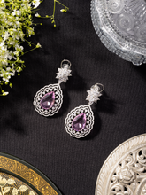 Rhodium Plated Earrings with White and Pink American Diamonds