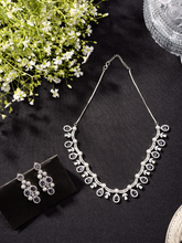 Rhodium Plated White and Purple AD Necklace Set with Earrings