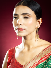 Gold-Plated White, Green, and Coral Long Earrings