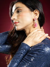 Rhodium Plated Magenta Water Drop Earrings