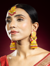 Yellow Floral Meenakari Jhumka & Maang-Teeka Set