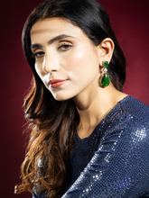 Rhodium Plated Green Water Drop Earrings