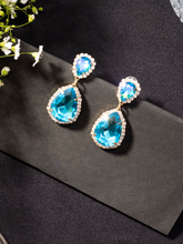 Blue Water Drop Earrings with White CZ Stones