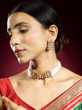 Gold Plated Pearl and Kundan Floral Necklace Set